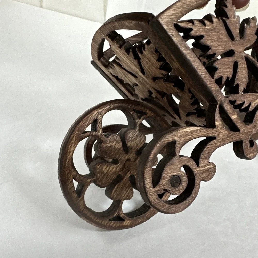 Hand Made Scrollwork Wooden Wheelbarrow Figurine 11